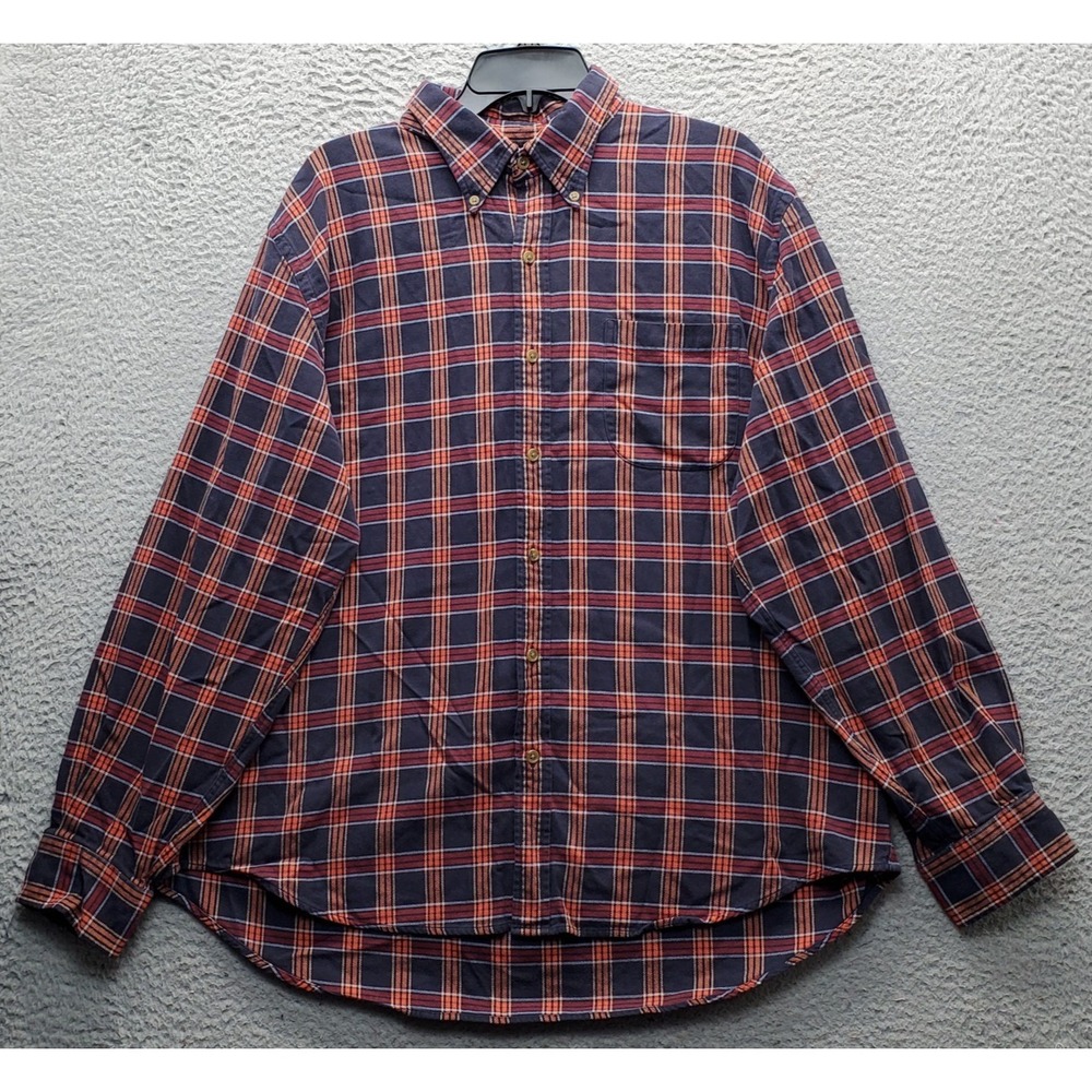 Lands' End Shirt Mens XL Multicolor Plaid Midweight Pocket Round Hem Button Down